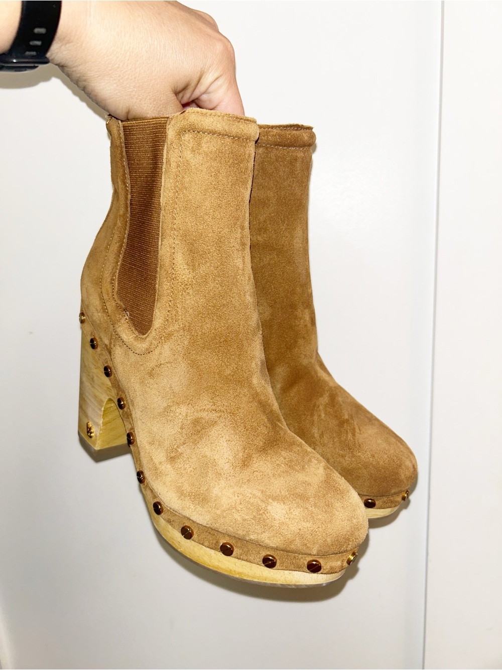 VERONICA BEARD The Decker Clog Wooden Platform Suede Heeled Ankle Boot SZ: 6